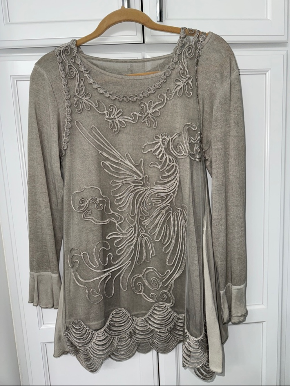 Beaded Embellished Taupe Long Sleeve Tunic